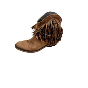 LIBERTY BLACK Vegas Faggio Brown Leather Western Booties Fringe Women's Sz 6